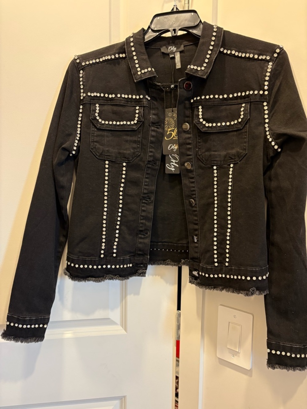 Only Black Denim Jacket with Silver Studs